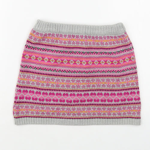 Oreworn Girls Pink Fair Isle Cotton A-Line Skirt Size 6-7 Years Regular