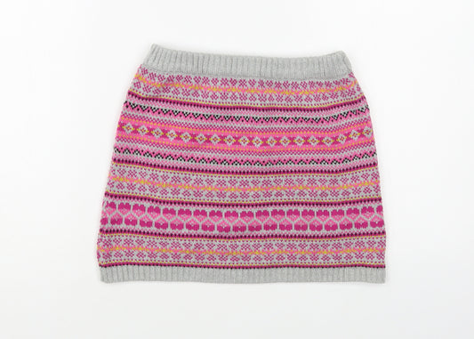 Oreworn Girls Pink Fair Isle Cotton A-Line Skirt Size 6-7 Years Regular
