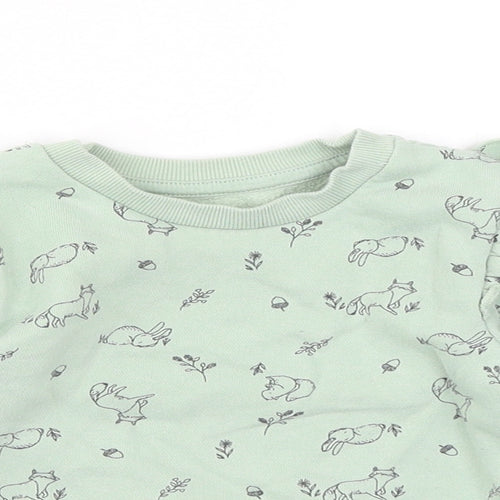 Primark Girls Green Geometric Cotton Pullover Sweatshirt Size 2-3 Years - Rabbit Fox