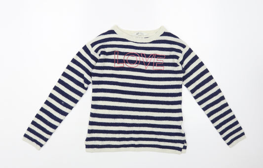 H&M Girls Ivory Crew Neck Striped Acrylic Pullover Jumper Size 10-11 Years Pullover - Love