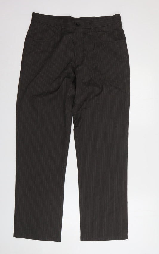 F&F Mens Brown Striped Polyester Trousers Size 32 L31 in Regular