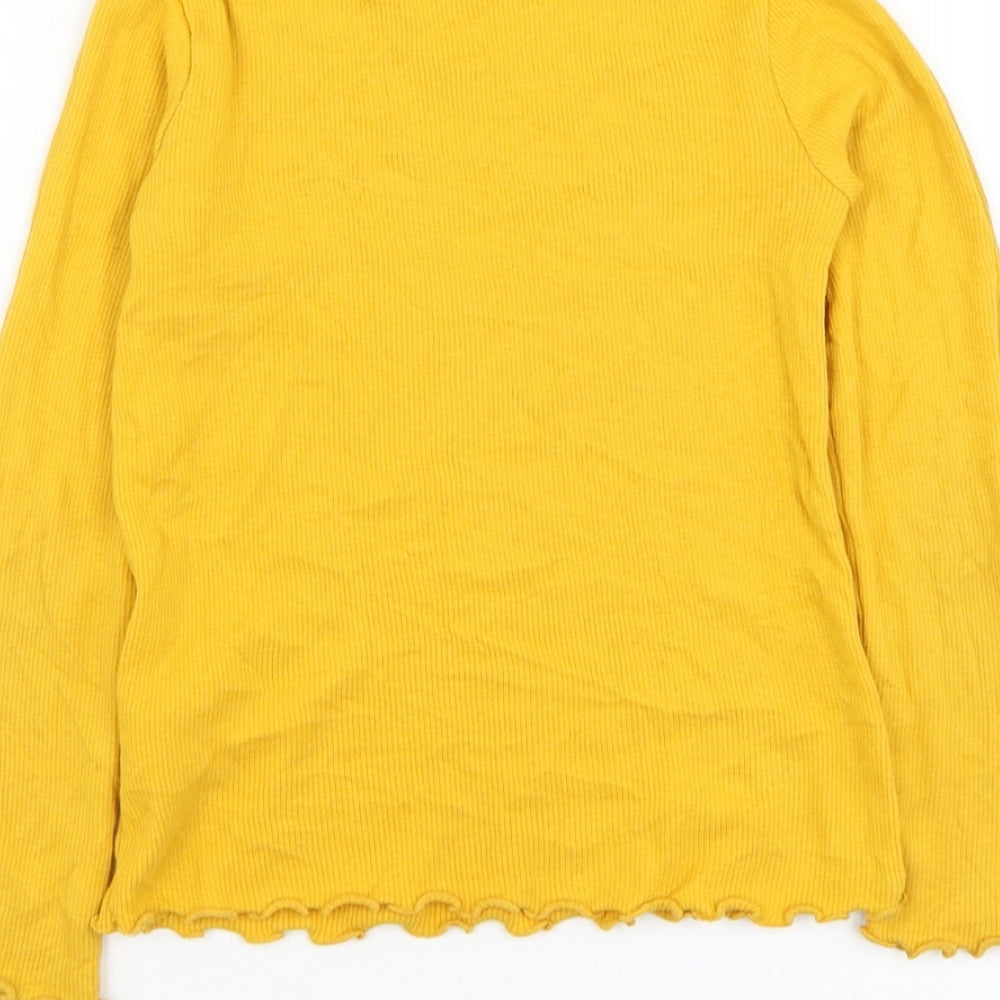 F&F Girls Yellow Mock Neck Cotton Pullover Jumper Size 7-8 Years Pullover