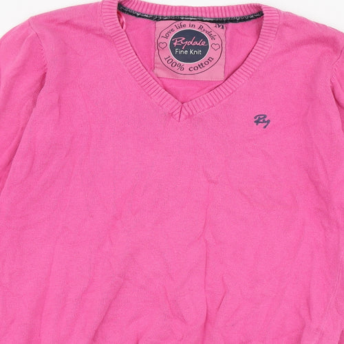 Rydale Womens Pink V-Neck Cotton Henley Jumper Size M