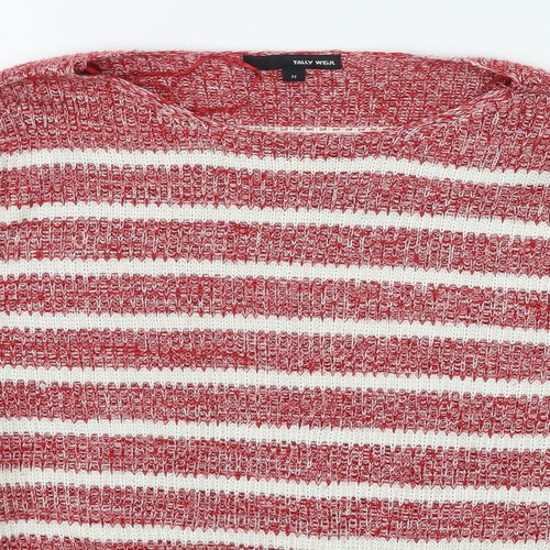 TALLY WEiJL Womens Red Round Neck Striped Acrylic Pullover Jumper Size M