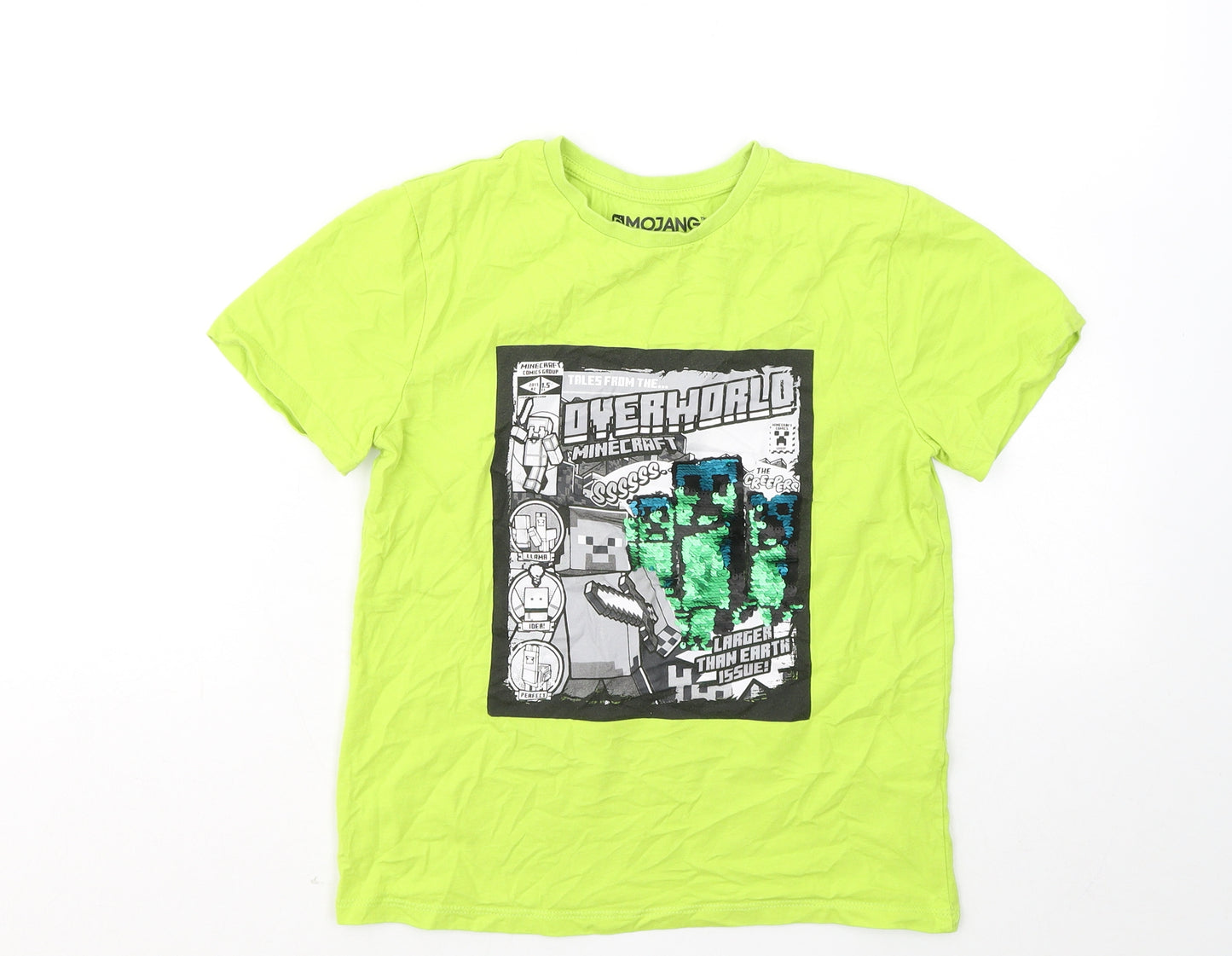 Mojang Boys Green Cotton Basic T-Shirt Size 9-10 Years Round Neck - Minecraft