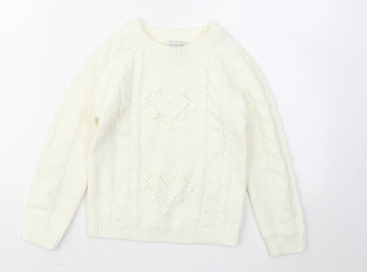 Primark Girls Ivory Round Neck Acrylic Pullover Jumper Size 5-6 Years