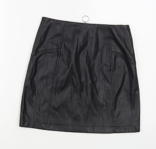New Look Girls Black Polyurethane A-Line Skirt Size 10-11 Years Regular Zip - Faux Leather