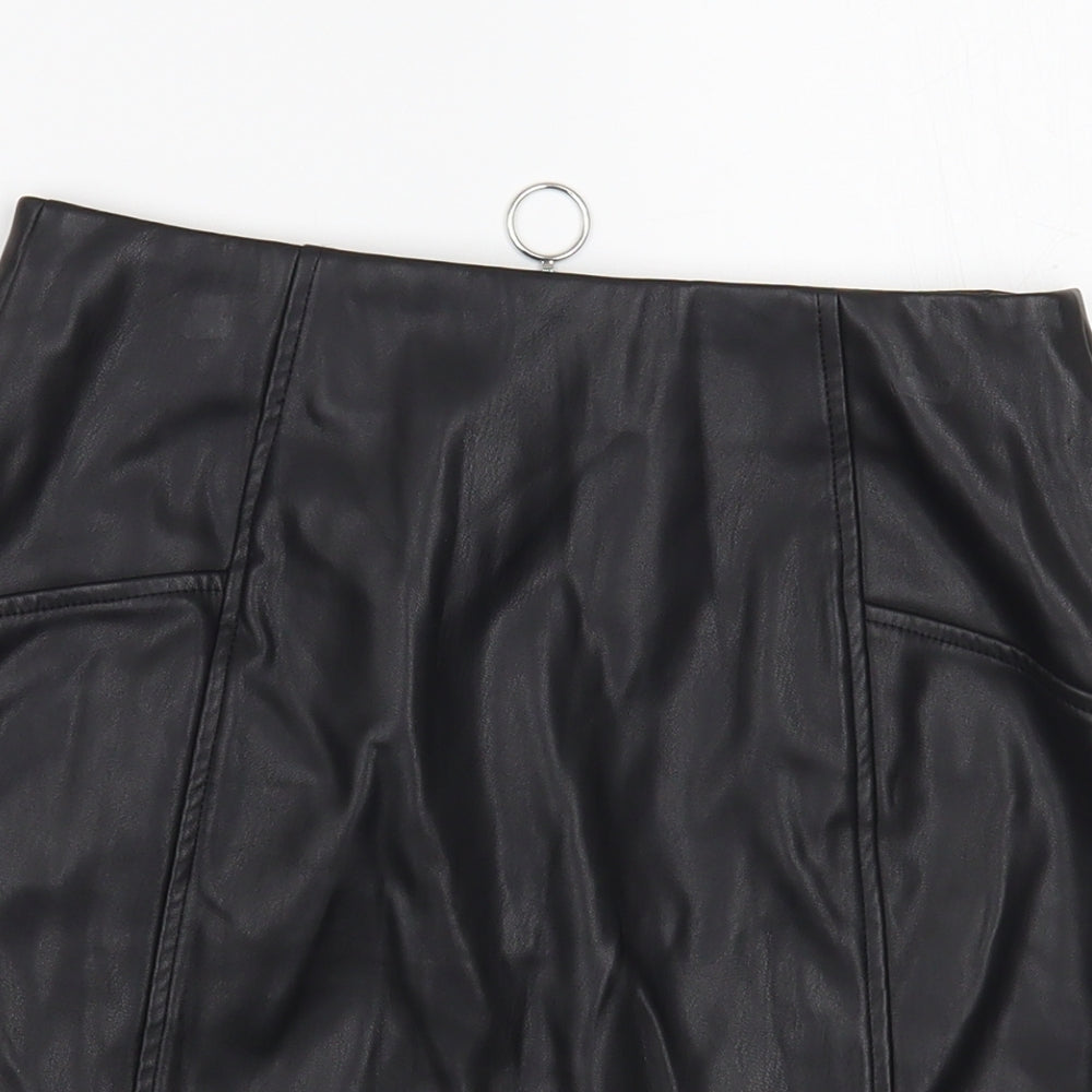 New Look Girls Black Polyurethane A-Line Skirt Size 10-11 Years Regular Zip - Faux Leather