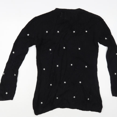 Young Dimension Girls Black Crew Neck Geometric Cotton Pullover Jumper Size 11-12 Years Pullover - Star Pattern
