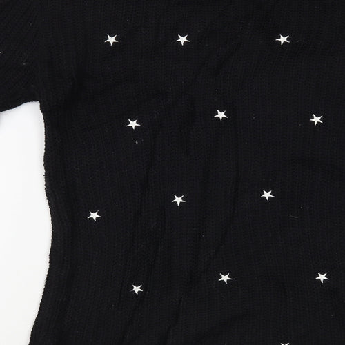 Young Dimension Girls Black Crew Neck Geometric Cotton Pullover Jumper Size 11-12 Years Pullover - Star Pattern