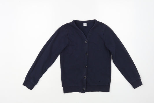 TU Boys Blue V-Neck Cotton Cardigan Jumper Size 8 Years Button - Schoolwear
