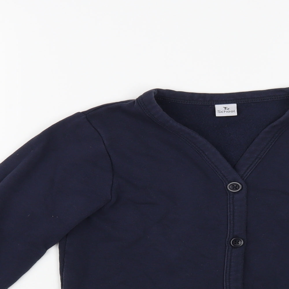 TU Boys Blue V-Neck Cotton Cardigan Jumper Size 8 Years Button - Schoolwear