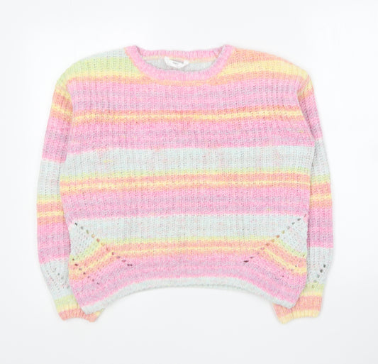 Marks and Spencer Girls Multicoloured Round Neck Striped Polyester Pullover Jumper Size 13-14 Years