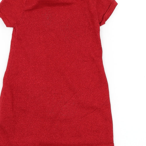 H&M Girls Red Cotton Jumper Dress Size 3-4 Years Round Neck Pullover