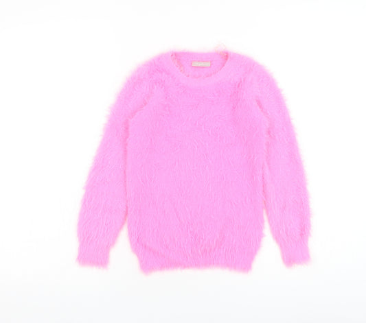 Matalan Girls Pink Round Neck Polyamide Pullover Jumper Size 7 Years Pullover