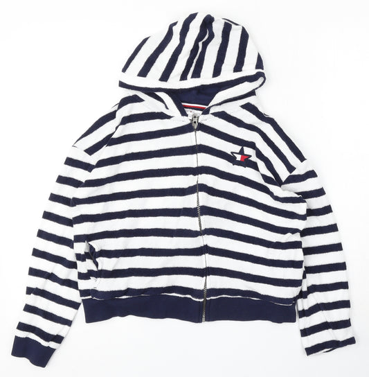 Tommy Hilfiger Boys White Striped Cotton Full Zip Hoodie Size 14 Years Zip