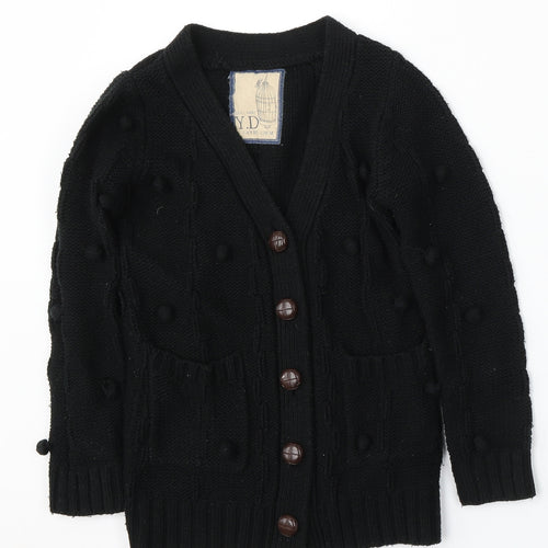 Young Dimension Girls Black V-Neck Acrylic Cardigan Jumper Size 7-8 Years