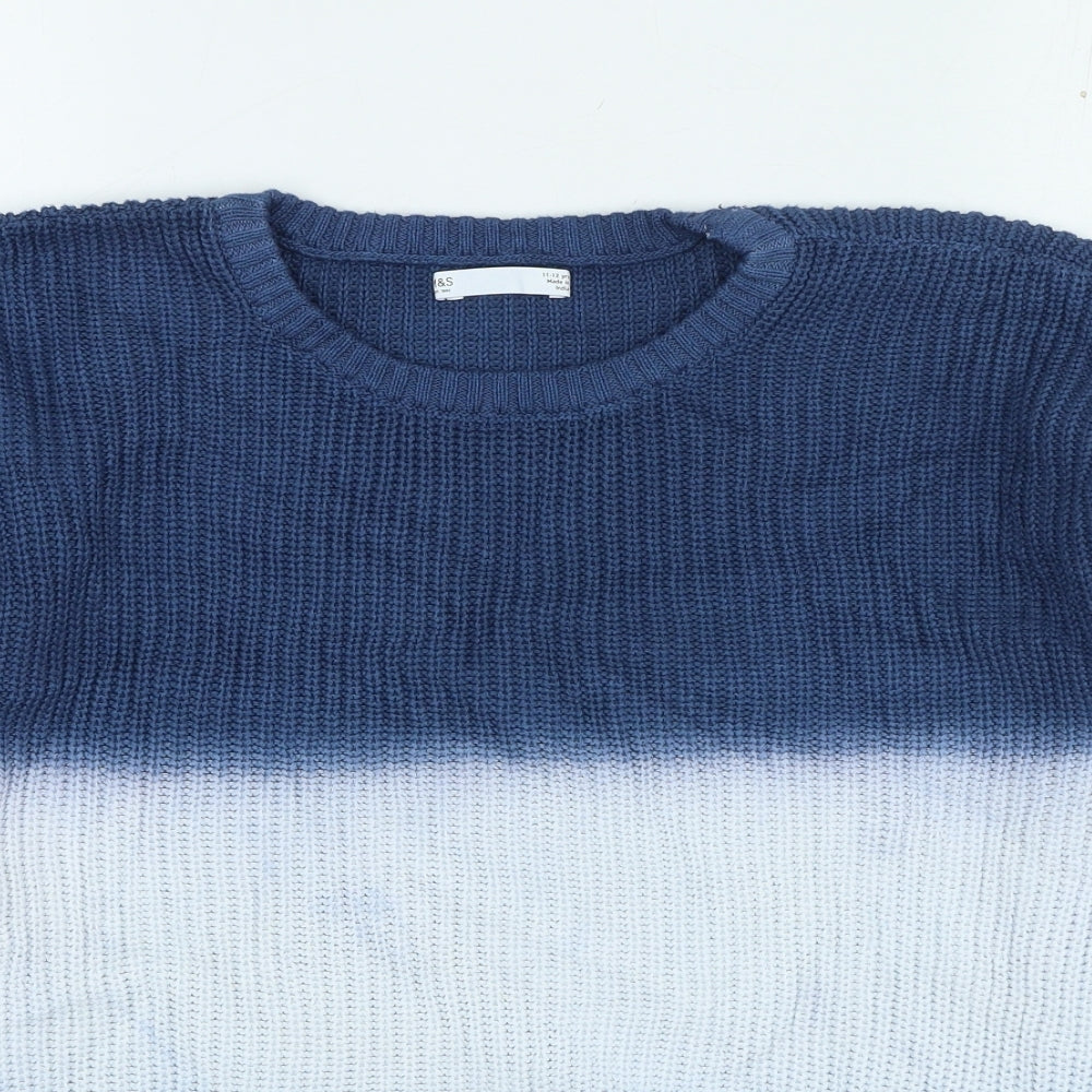 Marks and Spencer Boys Blue Round Neck Cotton Pullover Jumper Size 11-12 Years
