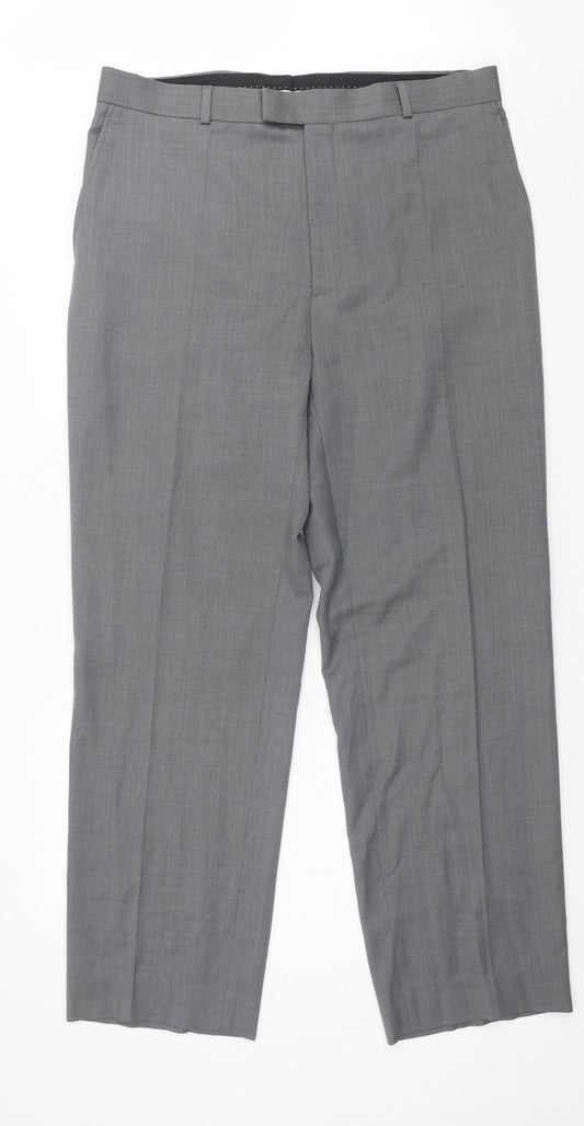 Preworn Mens Grey Wool Trousers Size 40 in L33 in Regular Hook & Eye