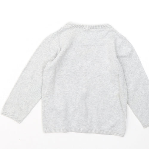 H&M Boys Grey Round Neck Cotton Pullover Jumper Size 2-3 Years