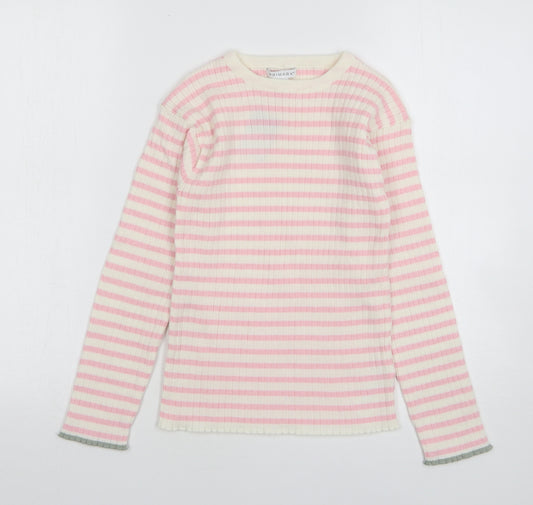 Primark Girls Pink Round Neck Striped Polyester Pullover Jumper Size 10-11 Years