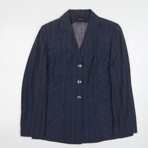 APANAGE Womens Blue Striped Wool Jacket Suit Jacket Size 16