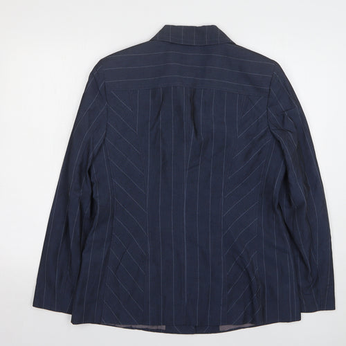 APANAGE Womens Blue Striped Wool Jacket Suit Jacket Size 16