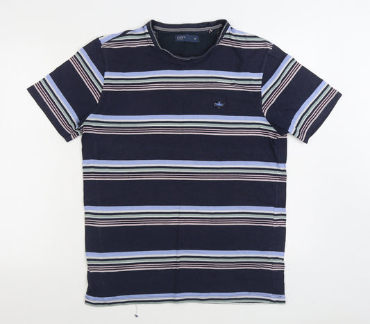 Matalan Mens Blue Striped Cotton T-Shirt Size M Round Neck