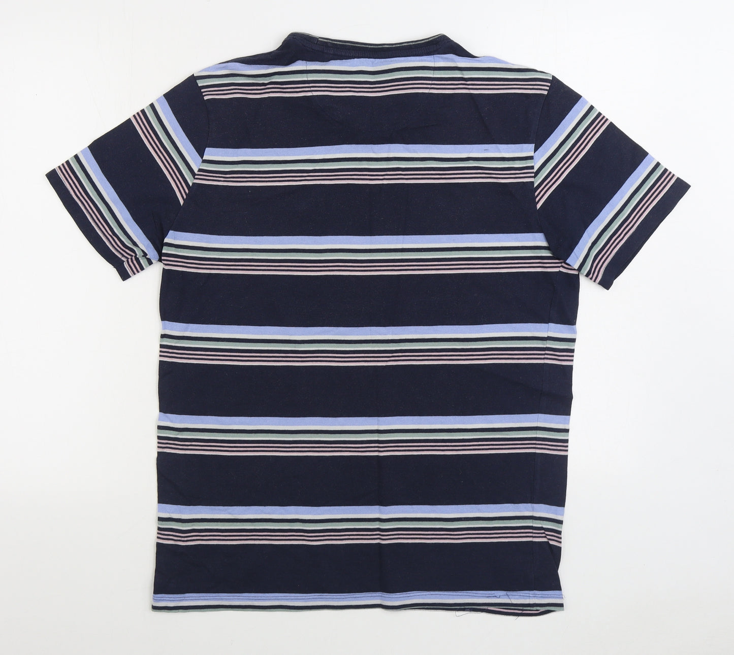 Matalan Mens Blue Striped Cotton T-Shirt Size M Round Neck