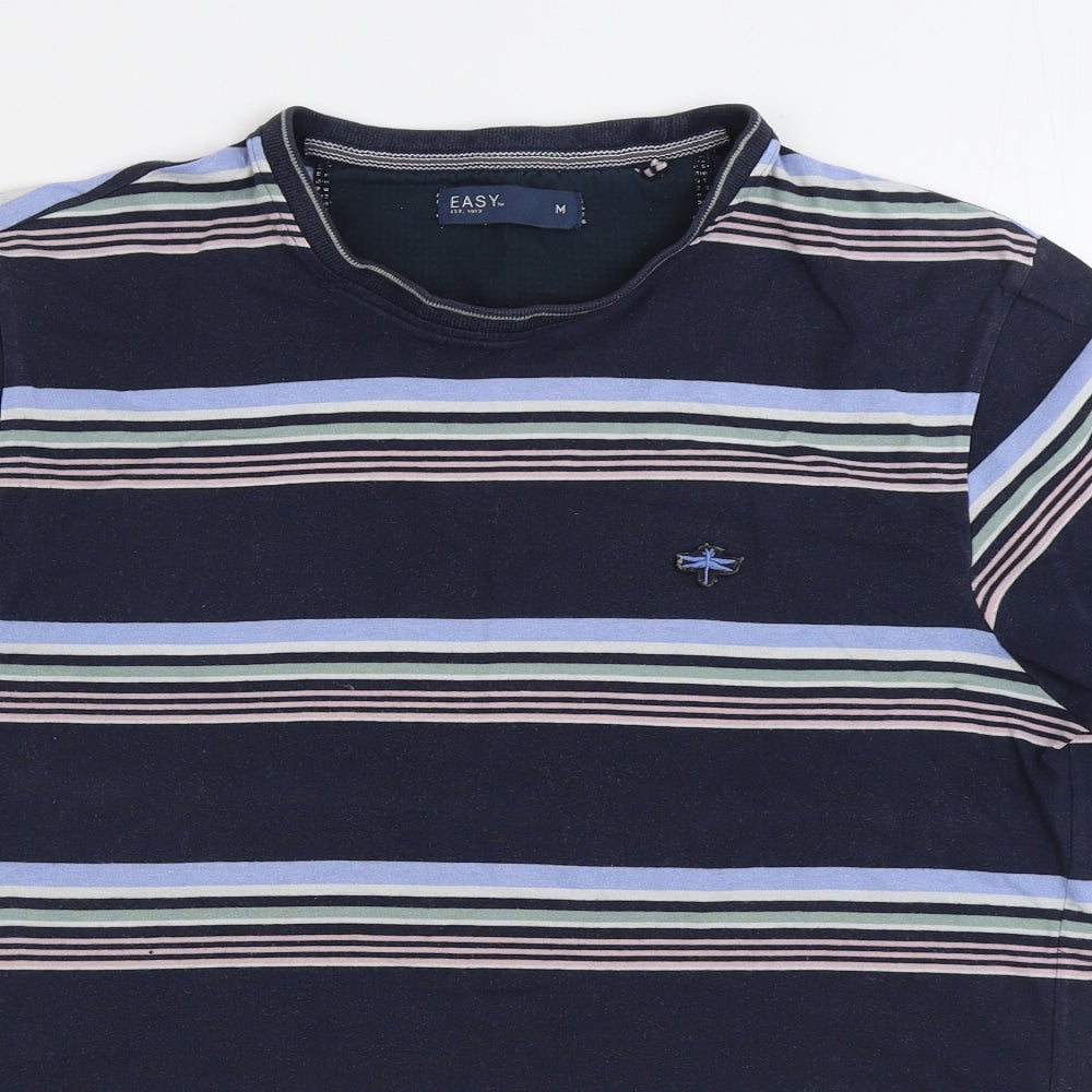 Matalan Mens Blue Striped Cotton T-Shirt Size M Round Neck