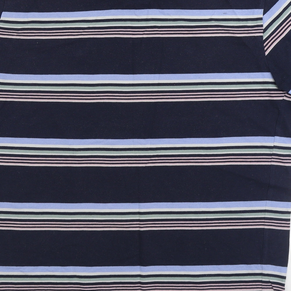 Matalan Mens Blue Striped Cotton T-Shirt Size M Round Neck