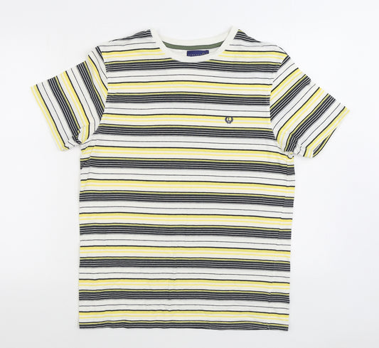 Matalan Mens Multicoloured Striped Cotton T-Shirt Size M Round Neck