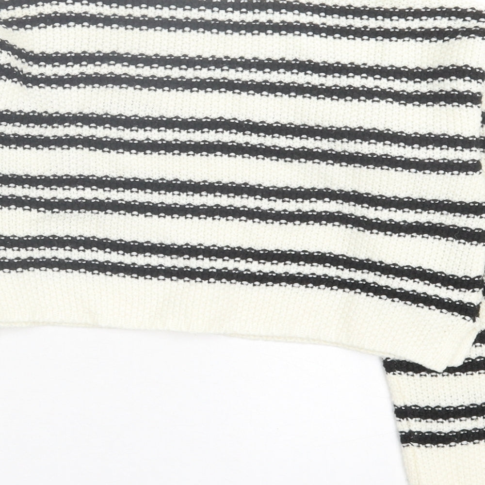 New Look Girls White Crew Neck Striped Acrylic Pullover Jumper Size 8-9 Years Pullover - cropped