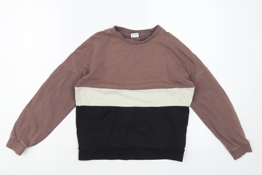Polarn O. Pyret Boys Brown Colourblock Cotton Pullover Sweatshirt Size 8-9 Years Pullover