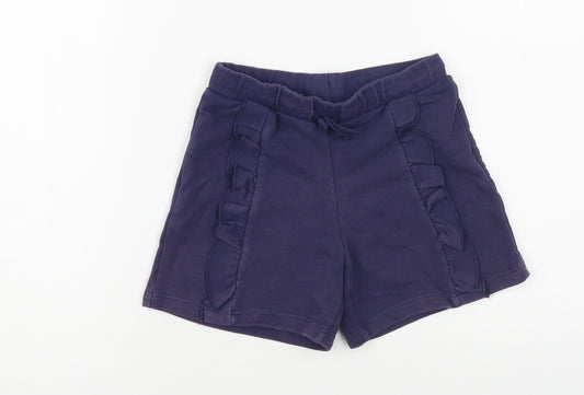 Marks and Spencer Girls Blue Cotton Sweat Shorts Size 5-6 Years Regular Drawstring