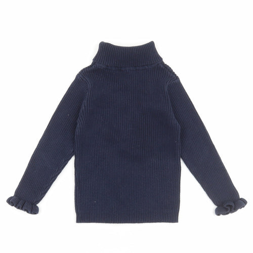 Matalan Girls Blue Roll Neck Cotton Pullover Jumper Size 2-3 Years