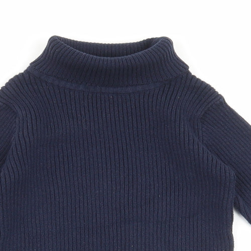 Matalan Girls Blue Roll Neck Cotton Pullover Jumper Size 2-3 Years