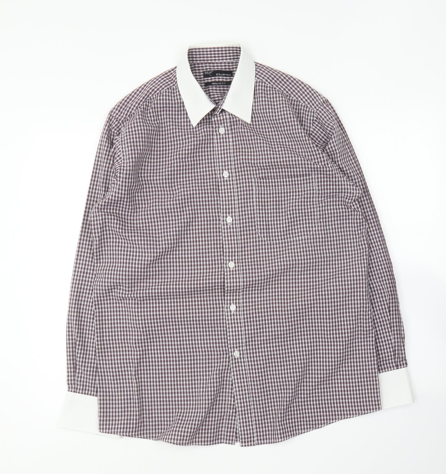 B&W Mens Purple Check Cotton Button-Up Size 15.5 Collared