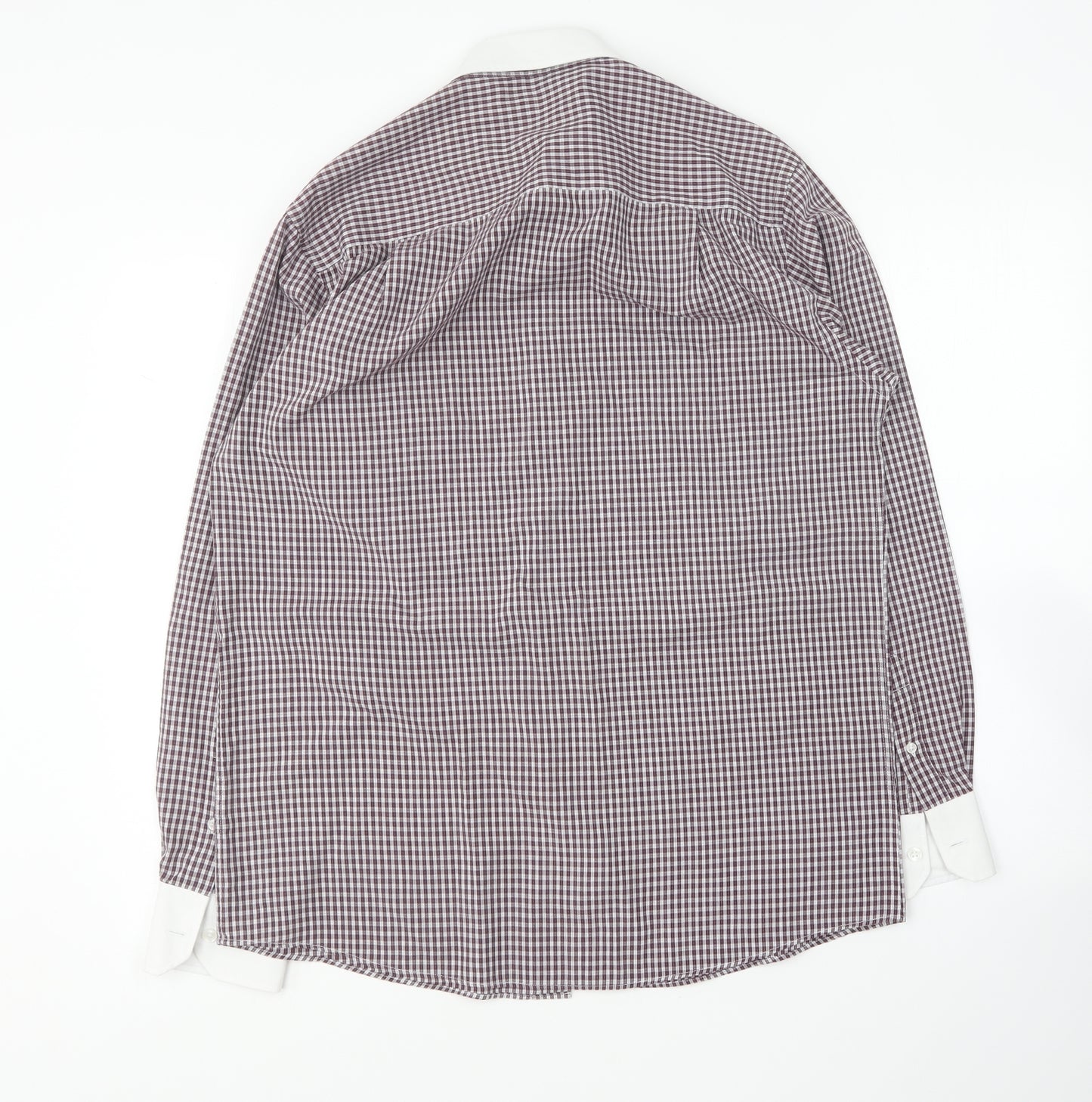 B&W Mens Purple Check Cotton Button-Up Size 15.5 Collared