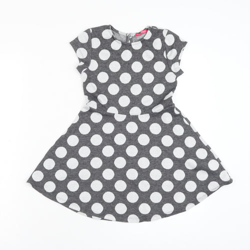 Young Dimension Girls Green Polka Dot Polyester Skater Dress Size 7-8 Years Round Neck Pullover