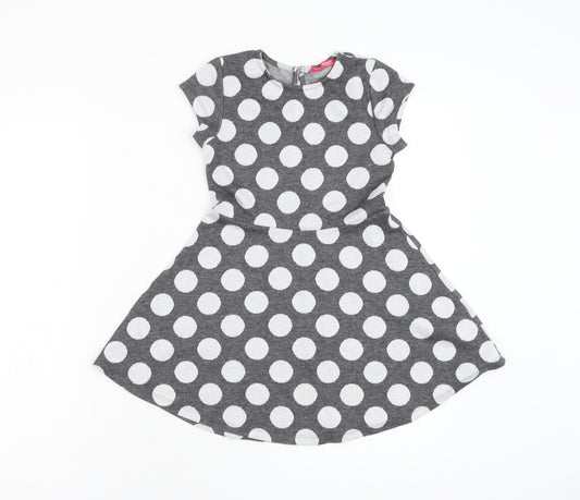 Young Dimension Girls Green Polka Dot Polyester Skater Dress Size 7-8 Years Round Neck Pullover