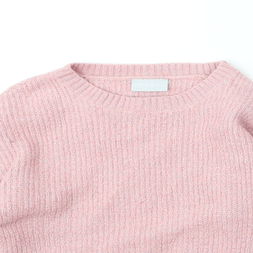 Matalan Girls Pink Round Neck Acrylic Pullover Jumper Size 6 Years