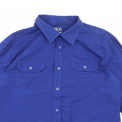 Smog Mens Blue Polyester Dress Shirt Size L Collared