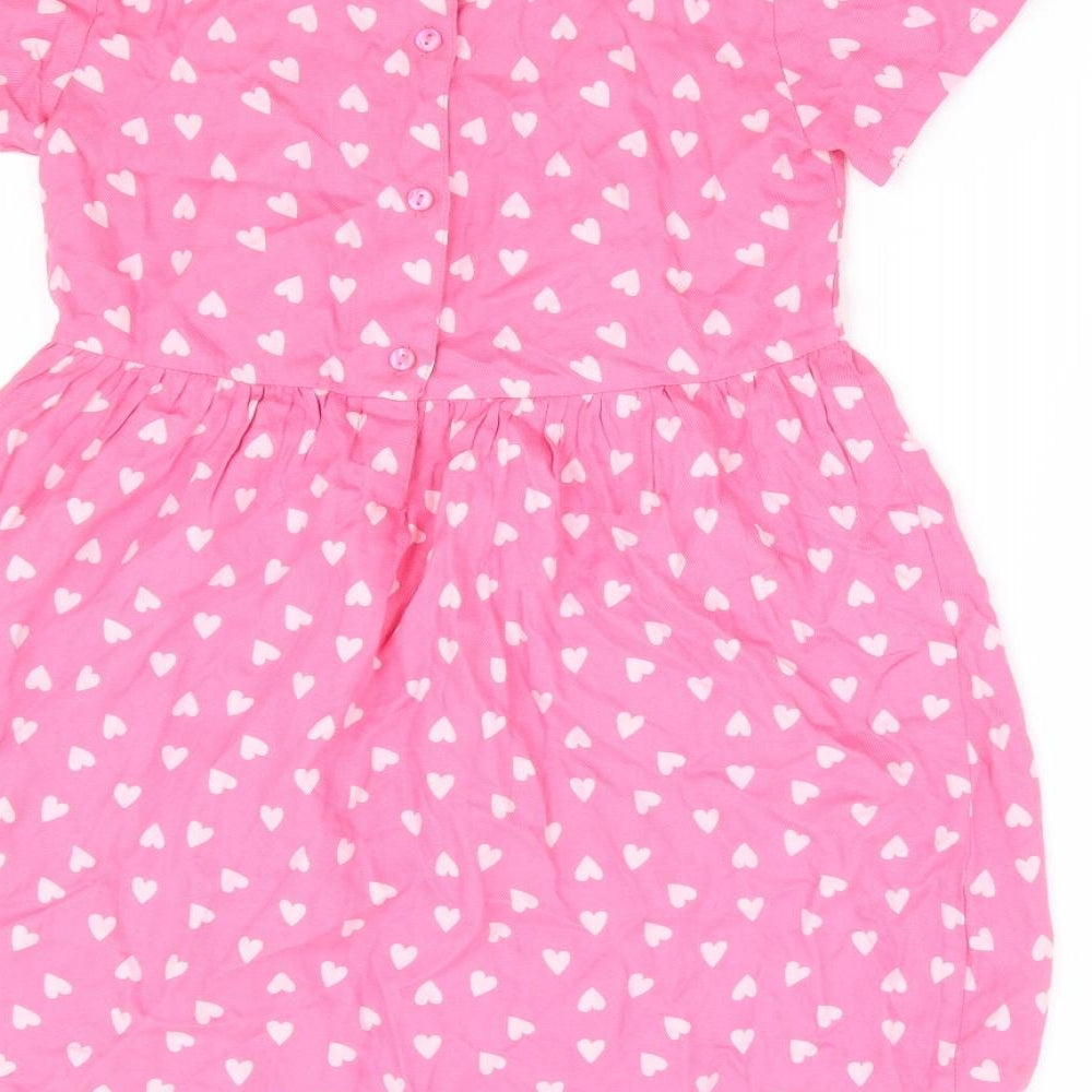 Matalan Girls Pink Geometric Viscose Fit & Flare Size 5-6 Years Round Neck Button - Heart