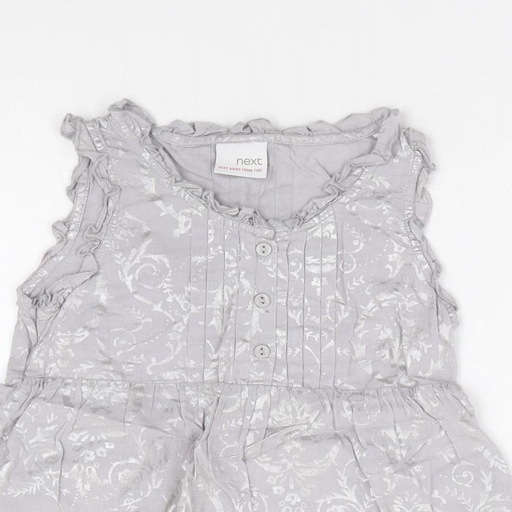 NEXT Girls Grey Floral 100% Cotton Fit & Flare Size 5 Years Round Neck Pullover