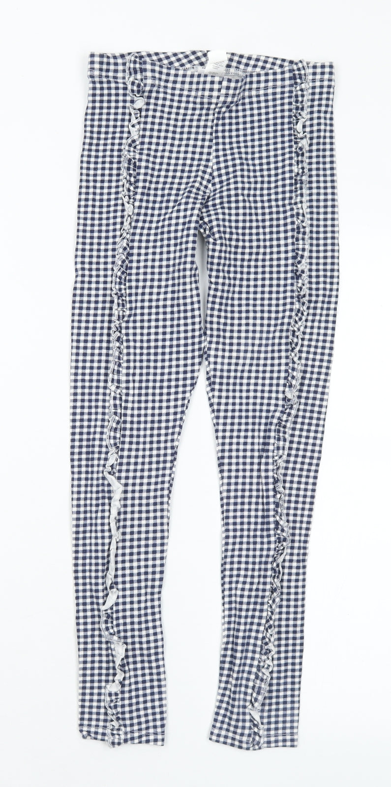 F&F Girls Blue Check Cotton Pedal Pusher Trousers Size 10-11 Years Regular