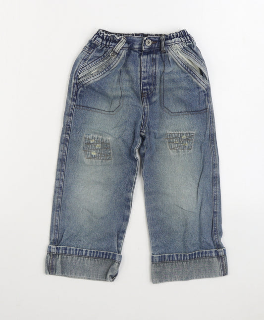 George Boys Blue 100% Cotton Straight Jeans Size 3-4 Years Regular Zip