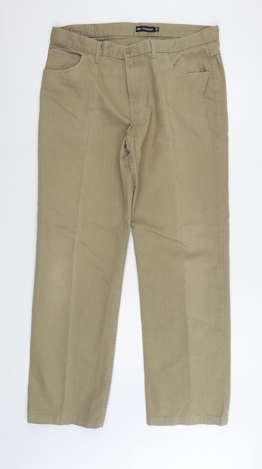 Marks and Spencer Mens Beige Cotton Trousers Size 36 in L31 in Regular Zip