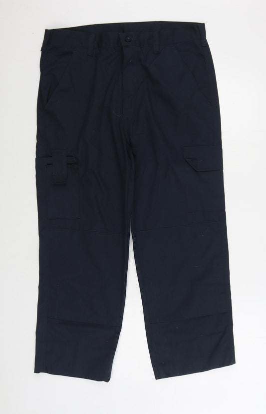 BWM Mens Blue Polyester Cargo Trousers Size 34 in L25 in Regular Zip