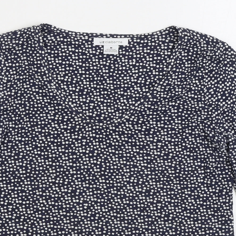 Liz Claiborne Womens Blue Geometric Polyester Basic T-Shirt Size M Scoop Neck